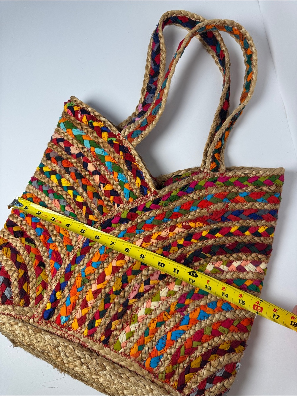 UNCOMMON Repurposed Woven Jute Straw Bag Multicolor Market Tote Carry All BOHO - Picture 9 of 10